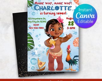 Moana Birthday Invitation Template: Hawaiian Kids Party (Digital Download)