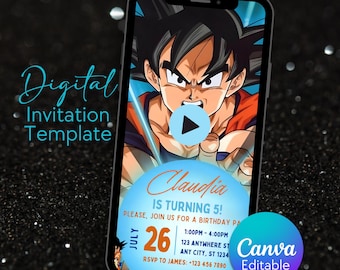 DragonballZ Birthday Invitation, Animation, DBZ Anime Kids Party, Mobile Evite (Digital)