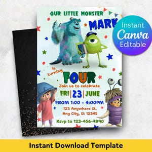 Monsters University Birthday Invitation: Editable Kids Party (Digital)