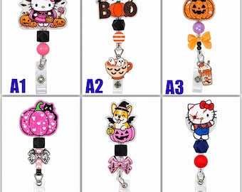 Halloween Beaded Badge Reels - Retractable ID Holder - Choose Your Style