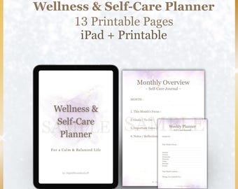 Wellness and Self-Care Planner | 13 Page Printable, Mood and Habit Tracker (GoodNotes)