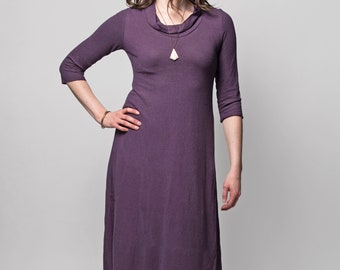 Organic Solstice Dress (Cowl neck - Calf length - Aline - Hemp/organic cotton knit - Below knee dress - Hemp dress - Hemp clothing)
