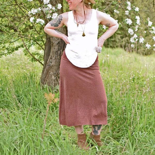 Hemp Essential Midi Skirt.  (Hemp - Organic Cotton - Jersey Skirt - Calf Length Skirt - Below Knee Skirt - Aline Skirt)