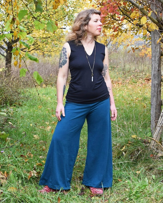 Hemp Blend Wide Leg Palazzo Pants - Yoga Waistband