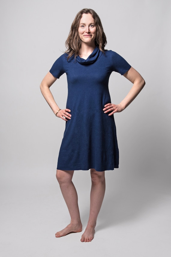 Organic Hemp Knit Dress: Aline Cowl Neck Short Dress