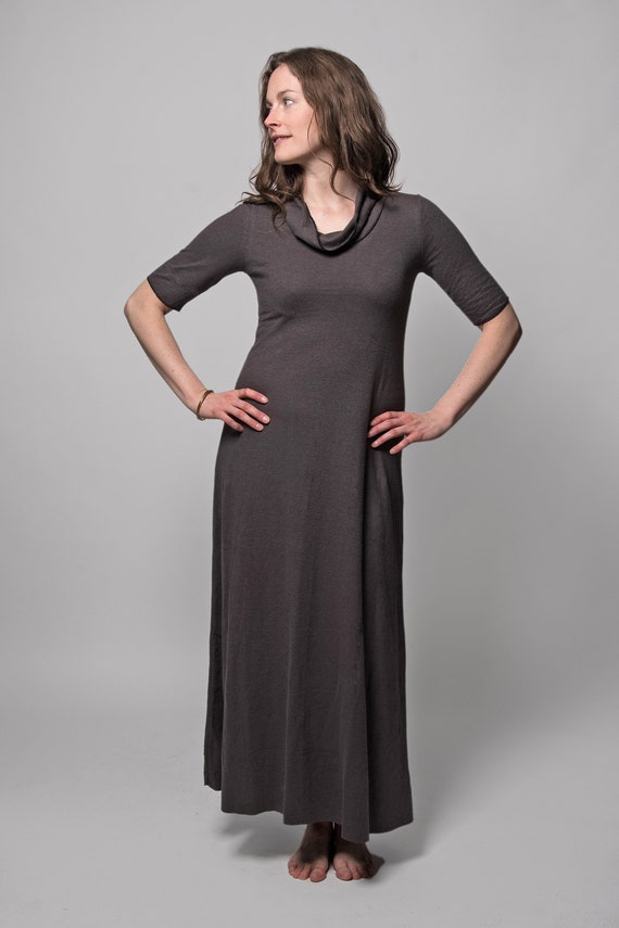 Organic Hemp Maxi Dress: Cowl Neck, A-Line