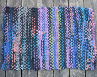 Scrap Happy Knit Rug #1 (zero waste - rag rug - linen stitch - boho home - throw rug - pet bed - meditation rug)