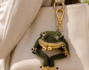 Schlüsselanhänger mit Frosch-Münzgeldbörse für Damen, grüner Tier-Taschenanhänger, Mini-Geldbörse mit Kussverschluss, Geschenkidee für Gartenclubs