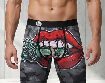 Edgy Red Lips Biting Cash Roll Mens Boxer Briefs