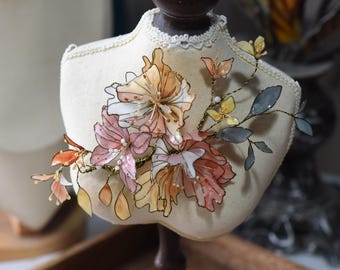 Handmade Resin Flower Bridal Headpiece, Sunset Orange and Pink Stained Glass Hair Clip