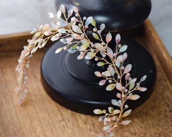 Pastel Floral Bridal Headpiece Colorful Leaf Wedding Hair Vine