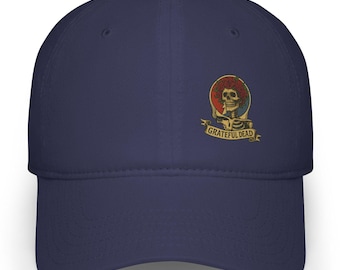 Gorra de Grateful Dead / Gorra con calavera y rosas con el logo estampado descentrado / Gorra de perfil bajo vintage de Deadhead