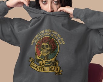 Sudadera con capucha de Grateful Dead: Calavera y rosas, letra vintage, colores cómodos