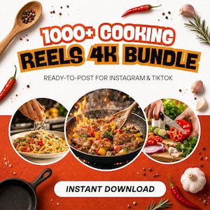 1000+ riktiga matlagningsvideor, ansiktslösa matvideor i 4K för Instagram, TikTok och YouTube-shorts
