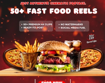 Pacote com mais de 50 vídeos B-Roll cinematográficos em 4K sobre fast food | Download digital