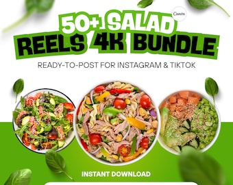 Pacote com mais de 50 vídeos de saladas em 4K: Vídeos de alimentos frescos para redes sociais (Download digital)