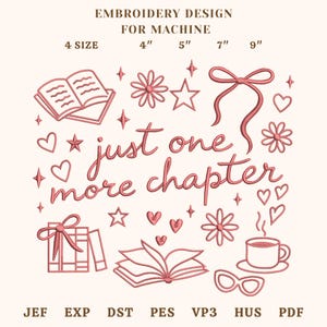 Nog slechts één hoofdstuk borduurontwerp, boekborduurbestand, borduurontwerp lezen, digitaal bestand, direct downloaden