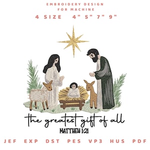 The Greatest Gift of All Embroidery File, Christian Christmas Embroidery Design, Nativity Embroidery, Religious Embroidery