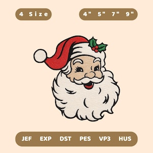 Borduurontwerpbestand kerstman, borduurbestand vrolijk kerstfeest, 4 maten, digitaal bestand