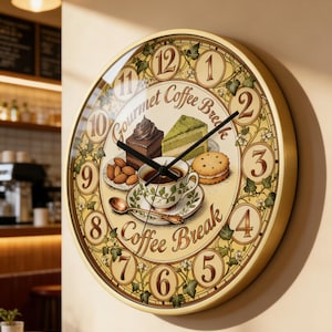 Vintage europeisk te- och kaffeväggklocka tyst rosa gul plastram glasöverdrag café kök heminredning