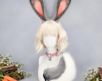 Realistic Bunny Ears Headband, Rabbit Cop Cosplay, Plush Faux Fur, Fluffy Tail Option, Halloween Costume, Christmas Gift for Anime lovers