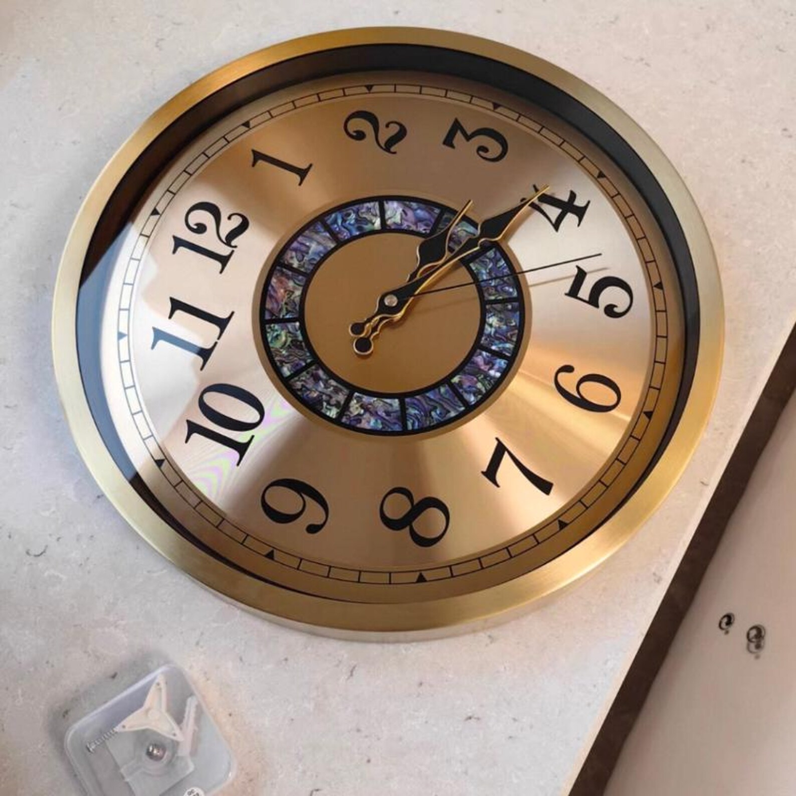 Shell For Clock Brass Wall Clock With Shell Texture Tempered Glass Silent Movement ...