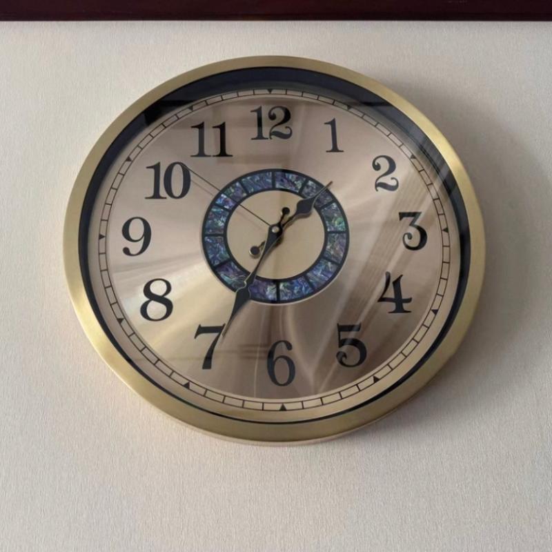 Shell For Clock Brass Wall Clock With Shell Texture Tempered Glass Silent Movement ...