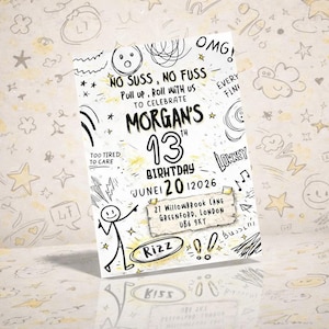 Zaproszenie na 13. urodziny, Gen Z Doodle, zaproszenie na imprezę dla nastolatka (pobranie cyfrowe)