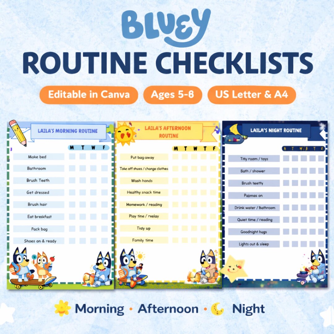 Kids Morning Routine Checklist Printable Afternoon Routine Bedtime ...