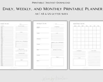Minimalistisches Tages-, Wochen- & Monatsplaner-Bundle | Druckbar | Sofort Download