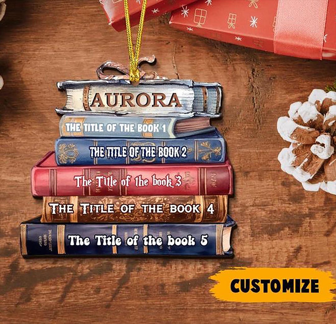 Personalized Book Stack Ornament, Custom Name and Book Titles Christmas ...