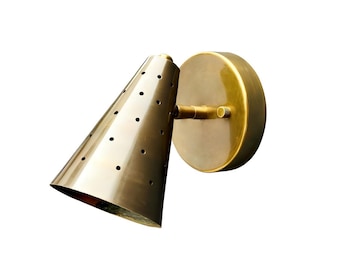 Raw Brass Mid-Century Modern Wall Sconce - Cone Lamp