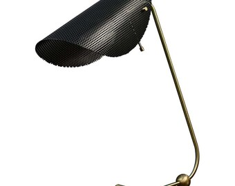 真鍮と黒のエナメルを使用したイタリアンスタイルのテーブルランプまたはデスクランプ