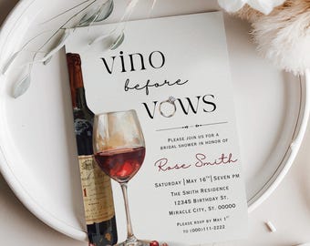 Vino Before Vows Bridal Shower Invitation Template, Wine Theme Bridal Shower Invite, Editable Bachelorette Party Invite, Canva Template