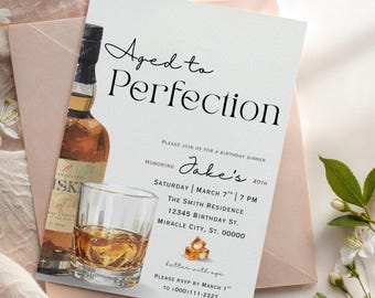 Gealtert zur Perfektion Geburtstagseinladung | Herren Geburtstag einladen | Whisky-Thema | 40er 50er 60er Geburtstag | Bearbeitbare Geburtstagsvorlage für Erwachsene