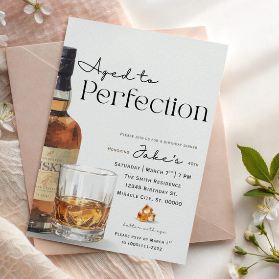 Aged to Perfection Birthday Invitation | Mens Birthday Invite | Whiskey Theme | 40th 50th 60th Birthday | Editable Adult Birthday Template