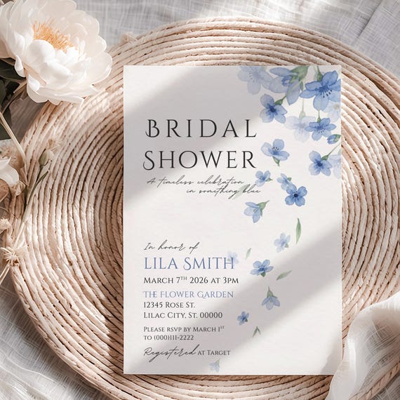 Bridal Shower Invitation, Blue Floral Bridal Shower Invite, Something Blue Invitation, Elegant Bridal Shower Template, Editable Printable