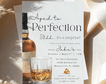 Verrassende verjaardagskaart "Aged to Perfecty", Whiskey verjaardagskaart, 40e, 50e, 60e verjaardag, verjaardagskaart voor volwassenen ter gelegenheid van een mijlpaal, Canva
