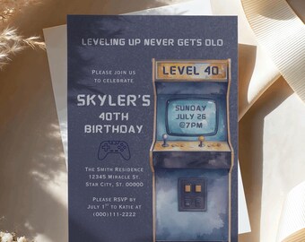 Level Up 40th Birthday Invitation, Gamer Birthday Invite, Retro Arcade Invitation, Level Up Birthday Party Template, Adult Gamer Birthday