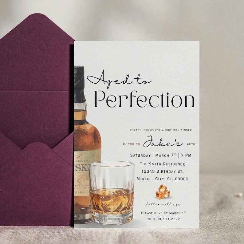 Faire-part d'anniversaire vieilli à la perfection | Faire-part d'anniversaire pour homme | Thème Whisky | 40e 50e 60e anniversaire | Modèle d'anniversaire modifiable pour adulte image 8