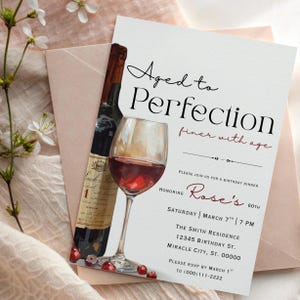 Aged to Perfection Wine Birthday Invitation | Finer With Age Milestone Birthday Invite | Editable Template | 30th 40th 50th 60th 70th 80th