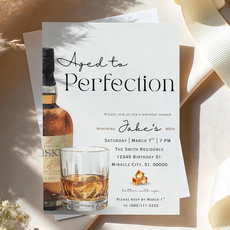 Faire-part d'anniversaire vieilli à la perfection | Faire-part d'anniversaire pour homme | Thème Whisky | 40e 50e 60e anniversaire | Modèle d'anniversaire modifiable pour adulte image 6