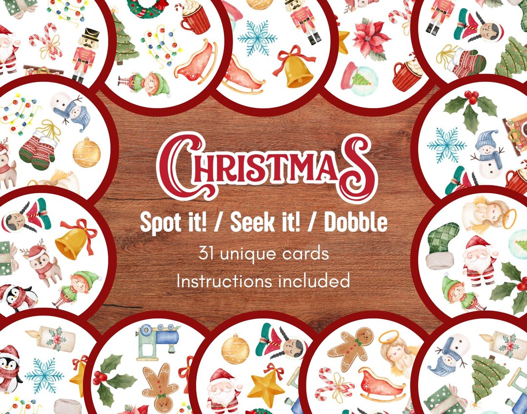 Christmas Spot It Game Printable Kit Seek It Holiday Matching Game ...
