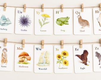 Nature Alphabet Flashcards: Watercolor Woodland ABC Printable (PDF)