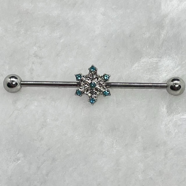 Barra industrial Snowflower de 14G y 38 mm, barra industrial, joyería industrial para piercing, piercing de oreja, pendientes de amistad, regalo