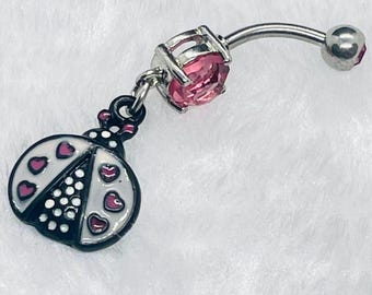 Piercing de umbigo em forma de inseto 14G10mm, piercing de umbigo, joia corporal, piercing de umbigo preto, melhor presente para ela, piercing de umbigo com pedras preciosas, piercing de umbigo