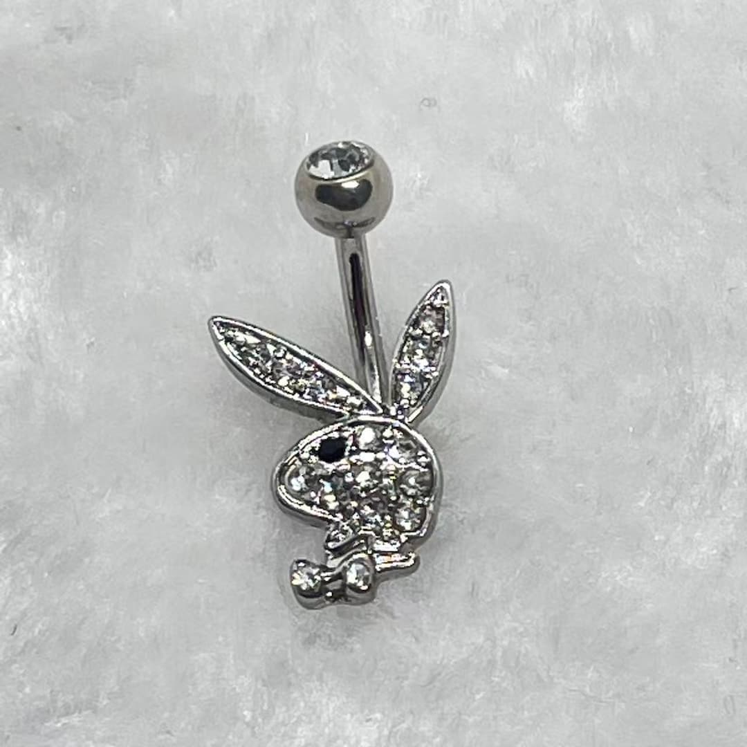 Piercing A Rabbit 14g10mm CZ Rabbit Belly Ring,belly Button Ring, Body Jewelry, Black ...