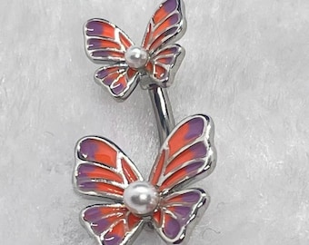 14G10mm Butterfly Belly Ring,Belly Button Ring, Body Jewelry, Belly Ring, Best Gift For Her, Gem belly ring,Navel piercing Fashion