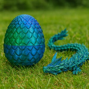 3D gedruckter Kristalldrache und Ei Figur - 30 cm Kristalldrache, 8,5 cm Ei | RPG/DnD Tabletop Zubehör, Fantasy Tabletop Figur
