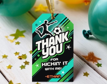 サッカー サンキュー タグ、サッカー バースデー パーティー ギフト タグ